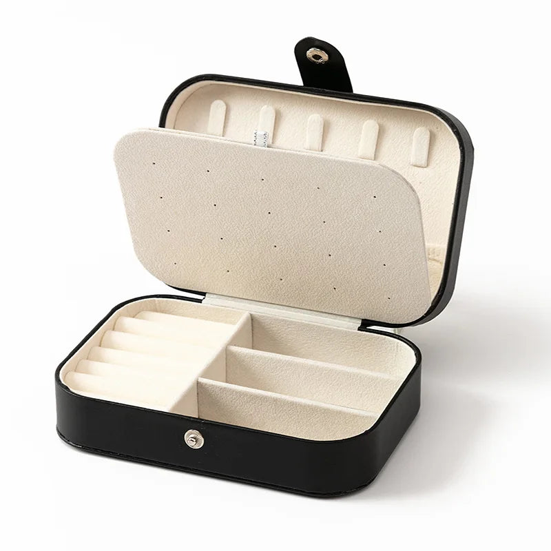 Portable Mini PU Leather Jewelry Box - Velvet-Lined Multi-Compartment Travel Organizer for Rings, Earrings & Necklaces