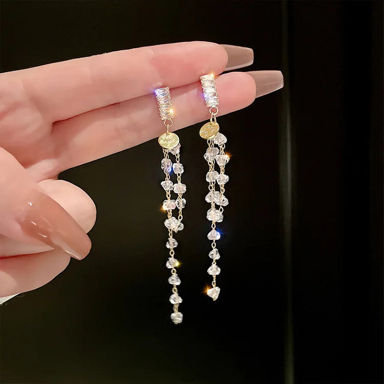 Cubic Zirconia Geometric Drop Tassel Earrings for Women Vintage Party Dangle Earrings