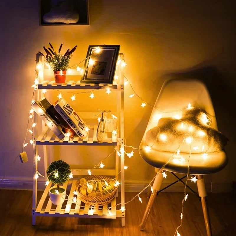 Battery-Operated LED Star String Lights - Outdoor Fairy Garland for Home, Wedding, Garden, Party & Christmas