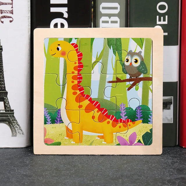Kids Wooden 3D Tangram Puzzle 11 x 11 cm (4.3 x 4.3 in) Cartoon Animal Traffic Educational Jigsaw Toy