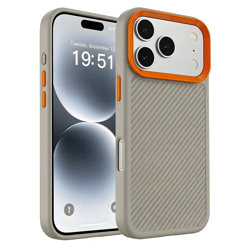 Carbon Fiber Texture Shockproof Phone Case – PC+TPU Half-Wrap Protective Cover for iPhone 12/13/14/15/16/17/18 (Pro, Pro Max, Plus)