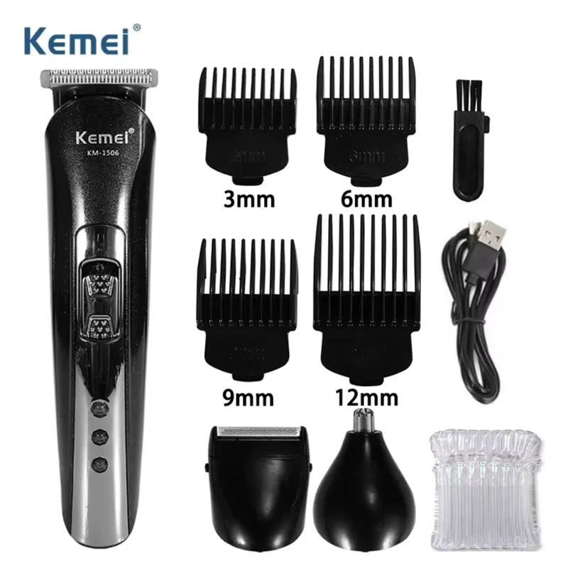 3-in-1 Electric Hair Clipper & USB Rechargeable Shaver — Nose Hair Trimmer Grooming Kit