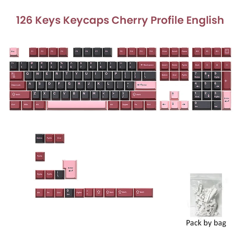 126-Key Double-Shot PBT Cherry Profile Keycap Set - MX Switch Compatible, Fits 61-108 Key Layouts