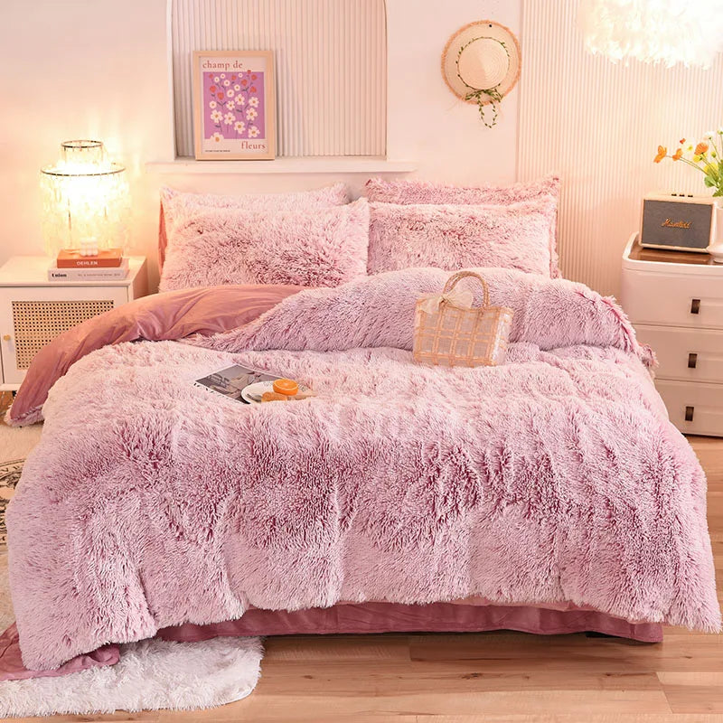 3-Piece Mink Velvet Coral Fleece Duvet Cover Set – Super Shaggy Warm Cozy Bedding with 2 Pillowcases, Multiple Sizes 150x200–220x240 cm (59x79–87x94 in)