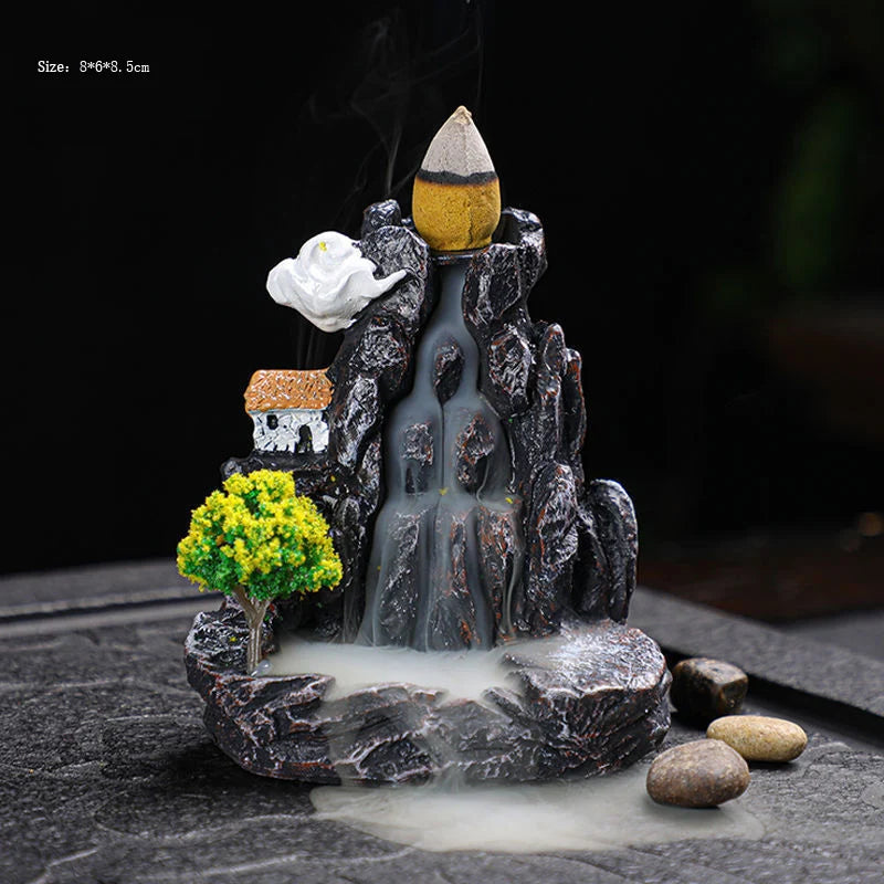 Backflow Waterfall Incense Holder Burner – Aromatherapy Home Decor with Backflow Incense Cones