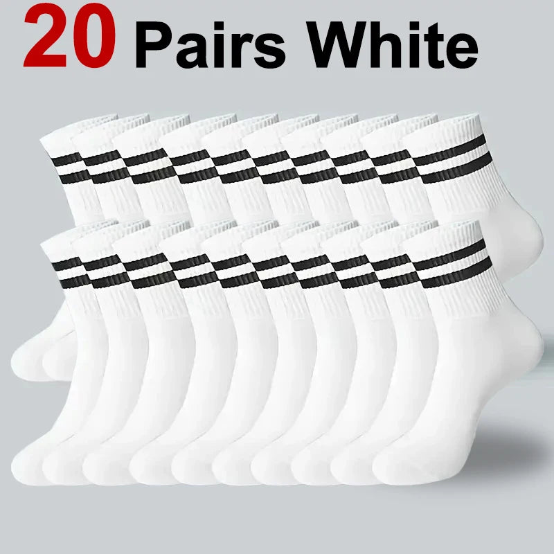 5/10/20 Pairs Neutral Solid Mid-Crew Socks - Breathable Sweat-Wicking Antibacterial Sports Socks