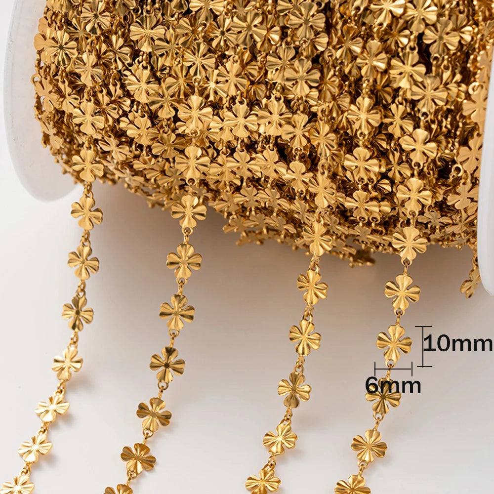 1 Meter (39.4 in / 3.28 ft) Stainless Steel Flower Clover Chain for DIY Necklace Bracelet Jewelry Making Accessories No Fade