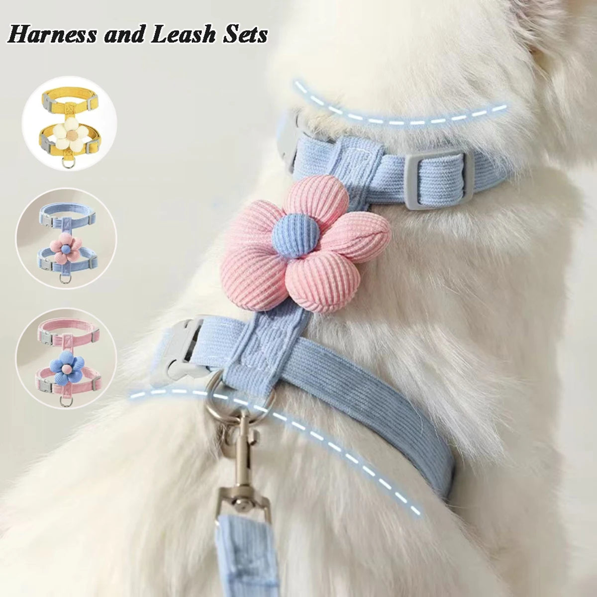 Adjustable Breathable Cat & Small Dog Harness with 120 cm (47 in) Leash, Escape-Proof Chest Strap S/M