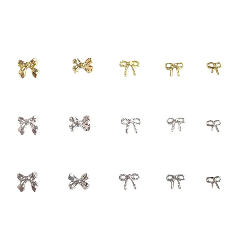 10-Pack Gold & Silver Bow Nail Charms Alloy Bowknot Nail Art Decorations