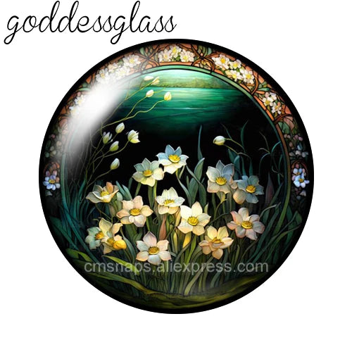 10-Pack Round Glass Photo Cabochons (12/18/20/25mm) Floral Flat Back for Jewelry Making