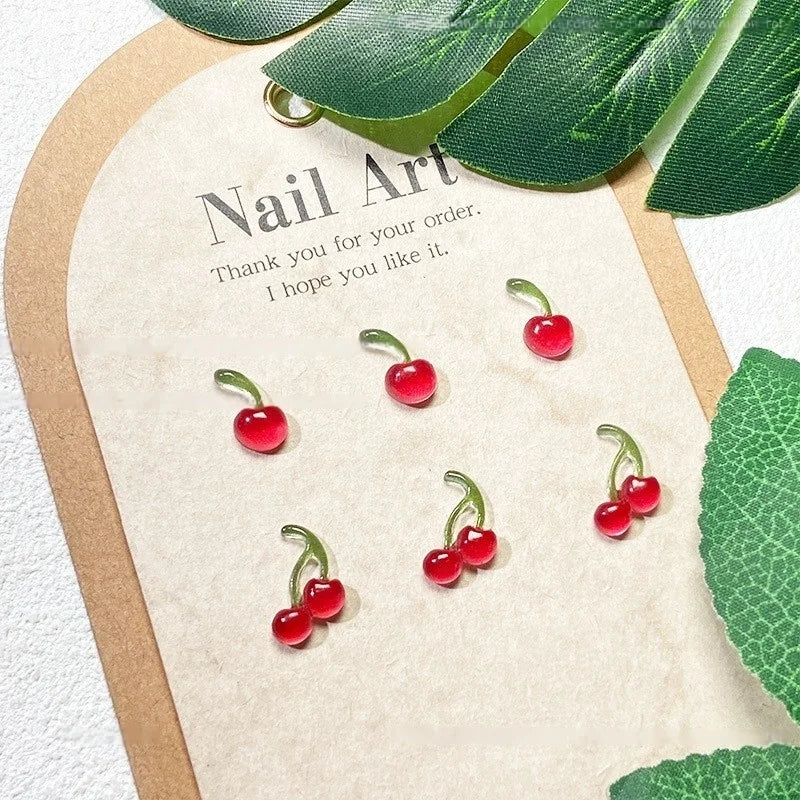 20-Pack 3D Mini Red Cherry Nail Charms Resin Nail Art Decorations for DIY Manicure