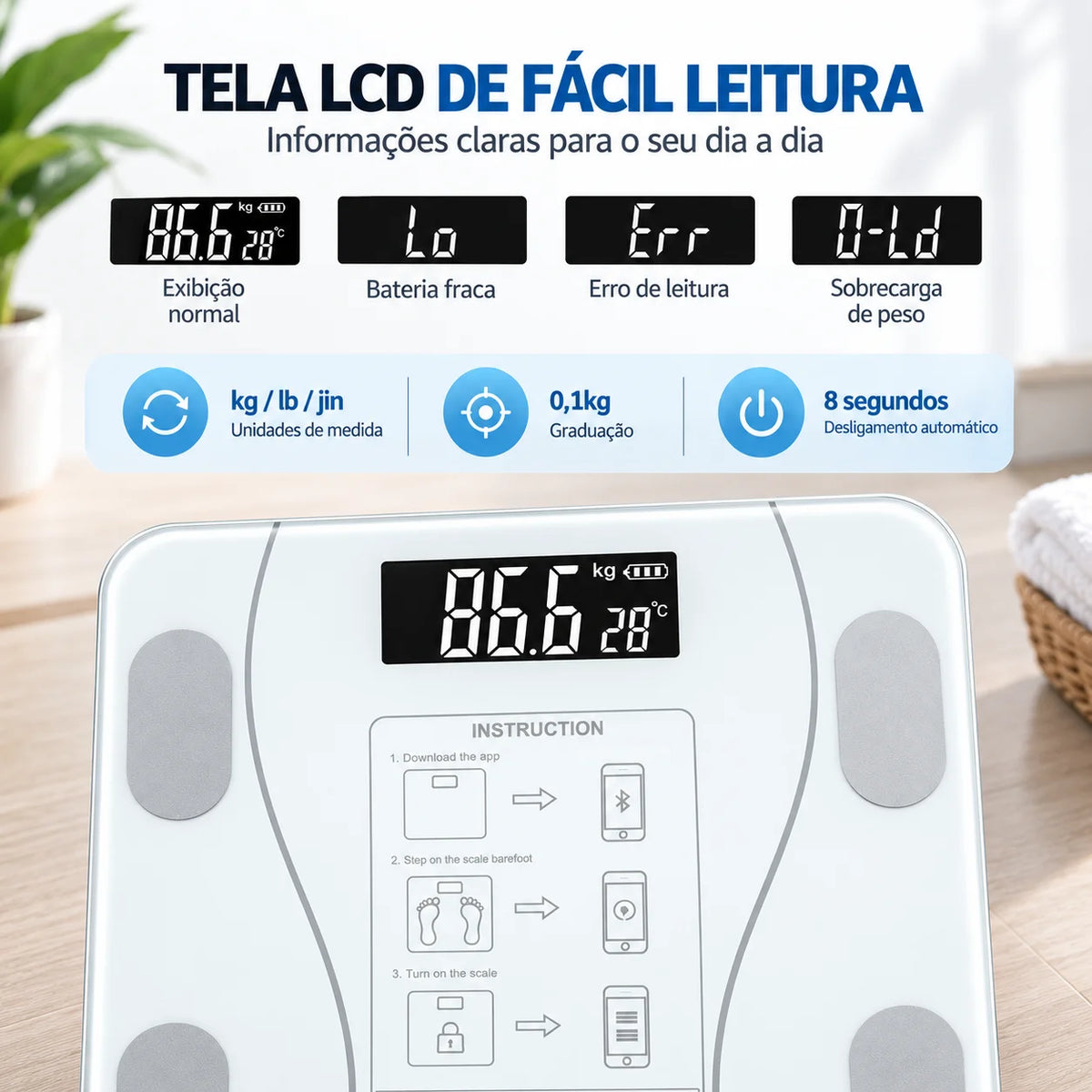 Smart Bluetooth Body Composition Scale Bioimpedance Body Fat & Weight Monitor 180 kg (397 lb)