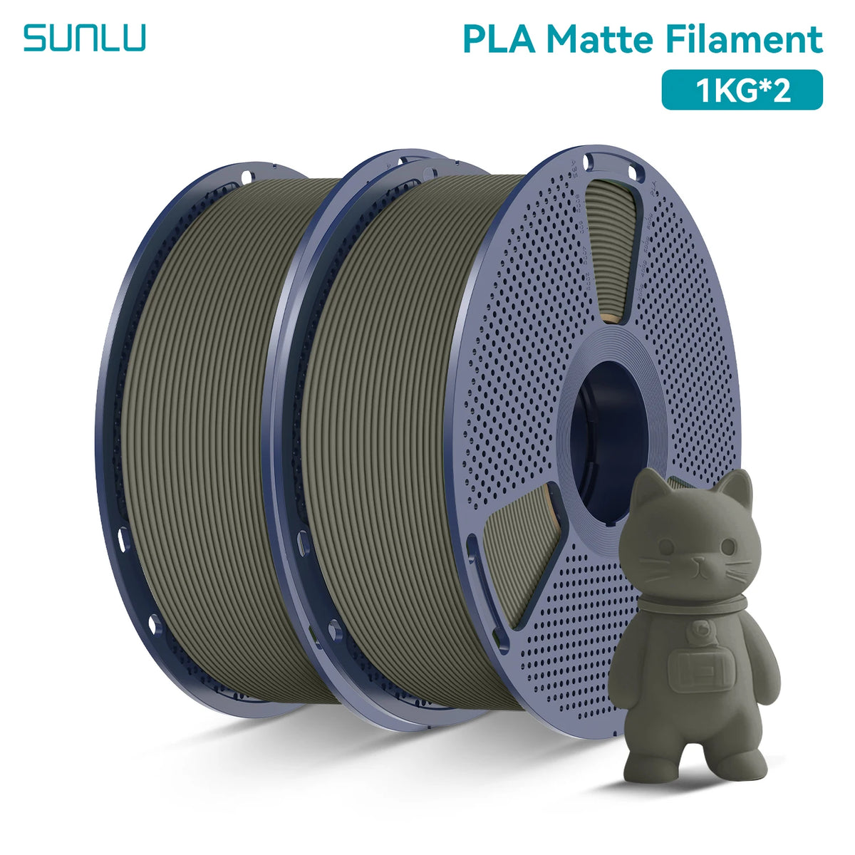 PLA Matte Filament 1.75mm 1kg Spool (2.2 lb) 2-Pack, Matte Finish Neatly Wound for FDM 3D Printers
