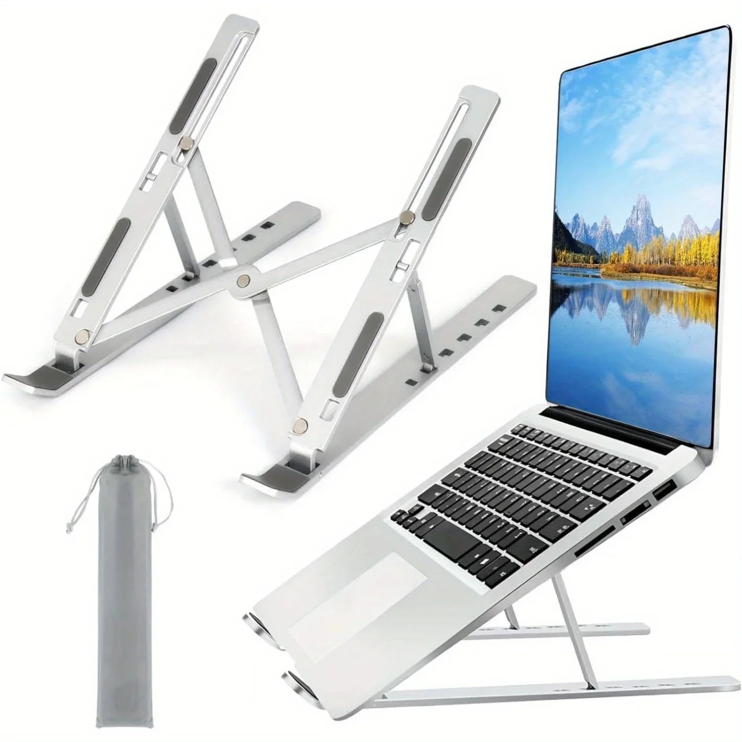 Adjustable Aluminum Laptop Stand – 6-Position Foldable Portable Riser for 8–16-inch (20–41 cm) Laptops with Ventilation & Anti-Slip Pads