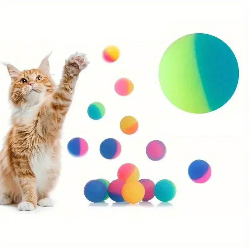 10-Pack High-Bounce Rubber Cat Toy Balls - 25mm (1 in) Colorful Rainbow