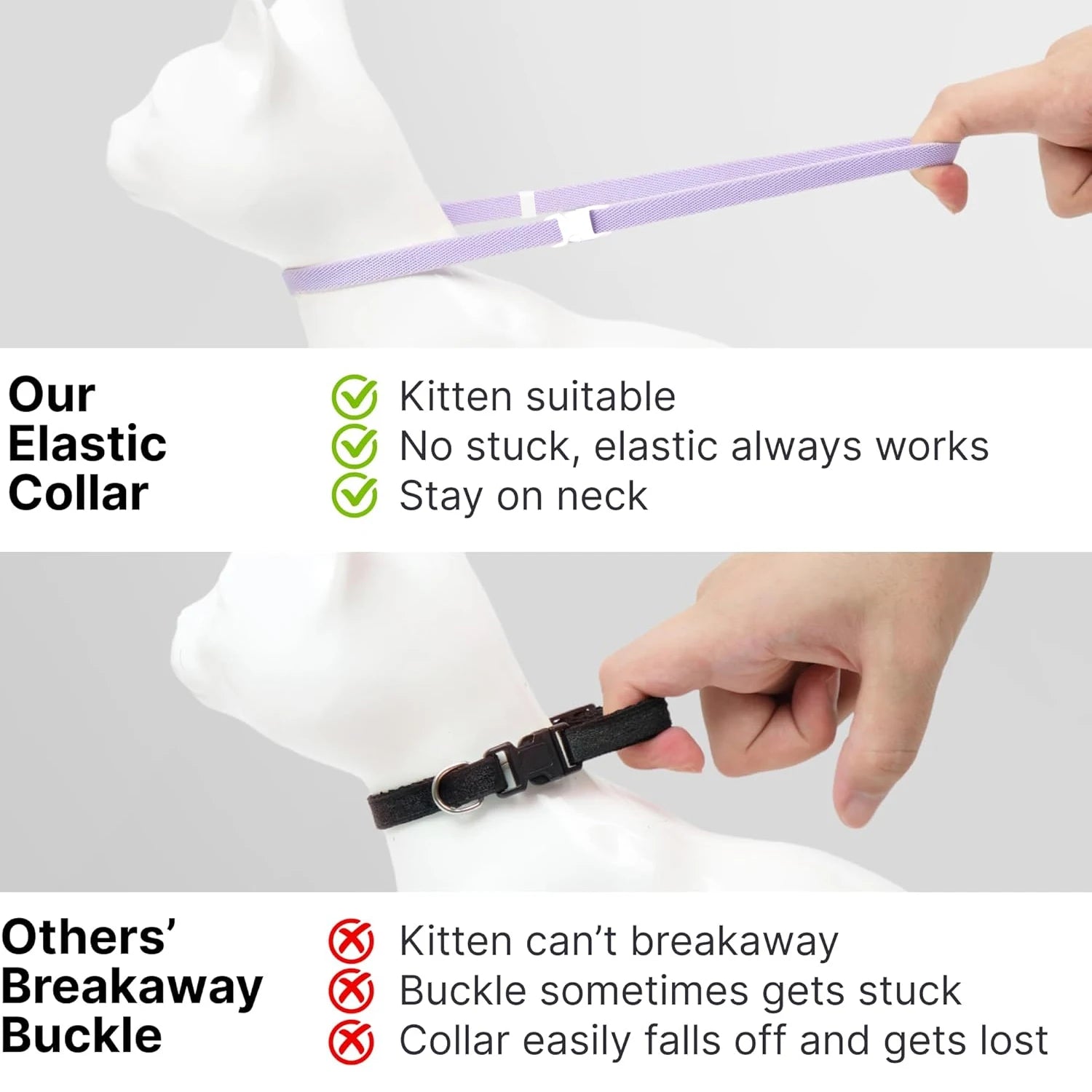 Elastic Safety Cat Collar with Bell - Lightweight Adjustable Collar for Kitten, Small/Medium/Large Cats & Puppies