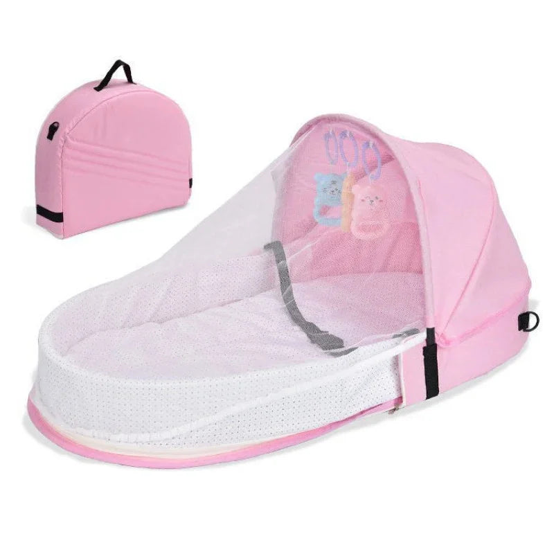 Portable Folding Baby Crib with Mosquito Net & Mattress | Travel Bassinet Backpack (31.5 x 15.7 x 16.5 in / 80 x 40 x 42 cm)
