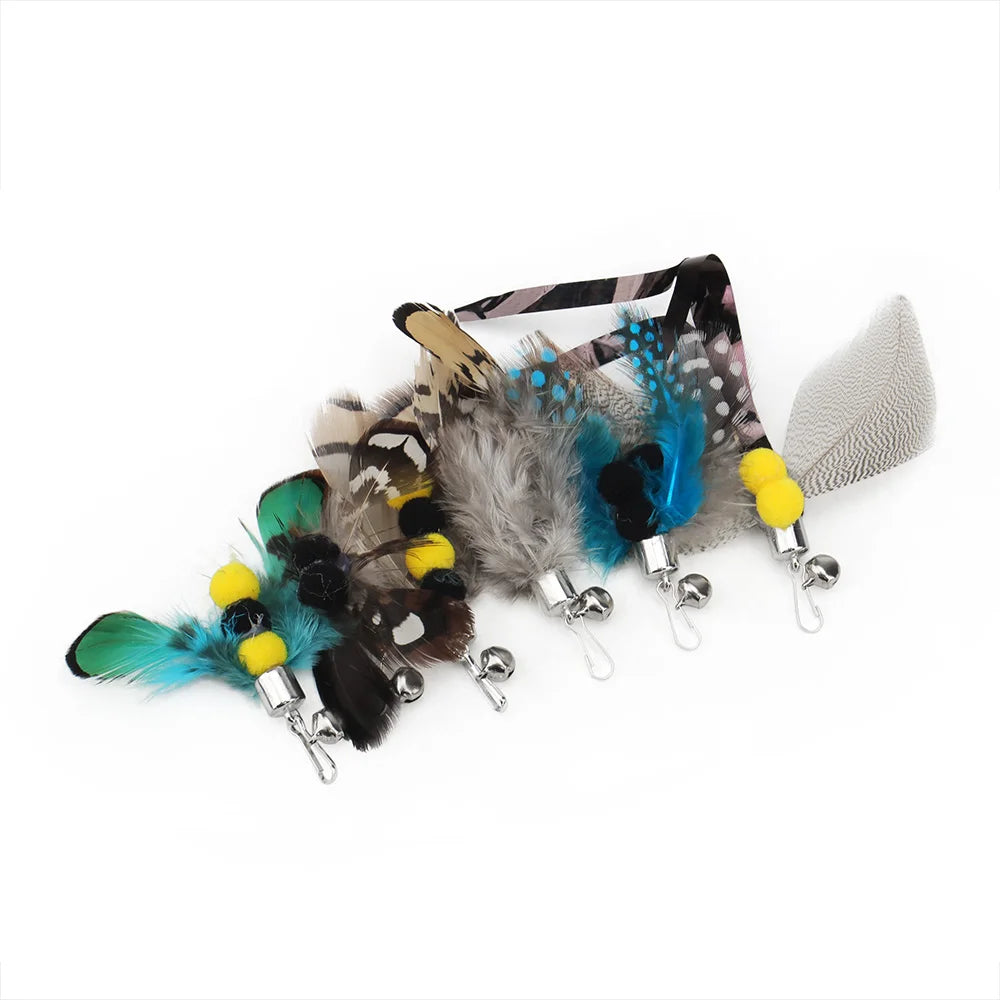 6-Pack Feather Replacement Heads for Cat Teaser Wand – Simulated Insect Interactive Kitten Toy