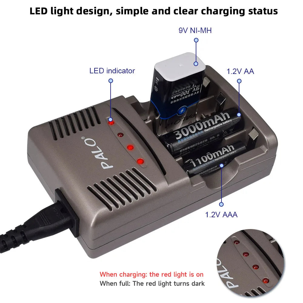 9V Ni-MH Rechargeable Battery 300mAh with Smart Charger — Low Self-Discharge Reusable 9 Volt Battery