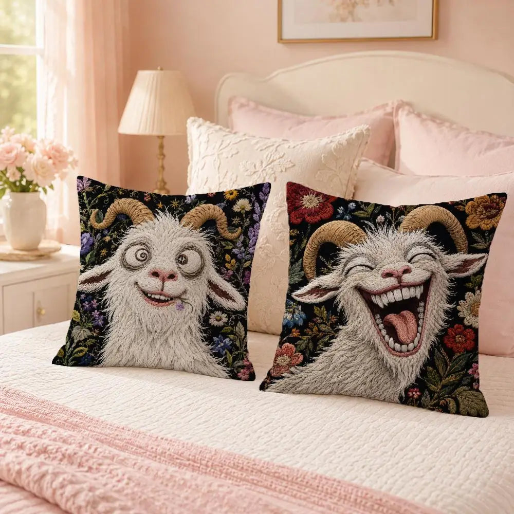 Funny Screaming Goat Plush Pillow Cover — Short Plush Cushion Case, Breathable & Washable with Invisible Zipper