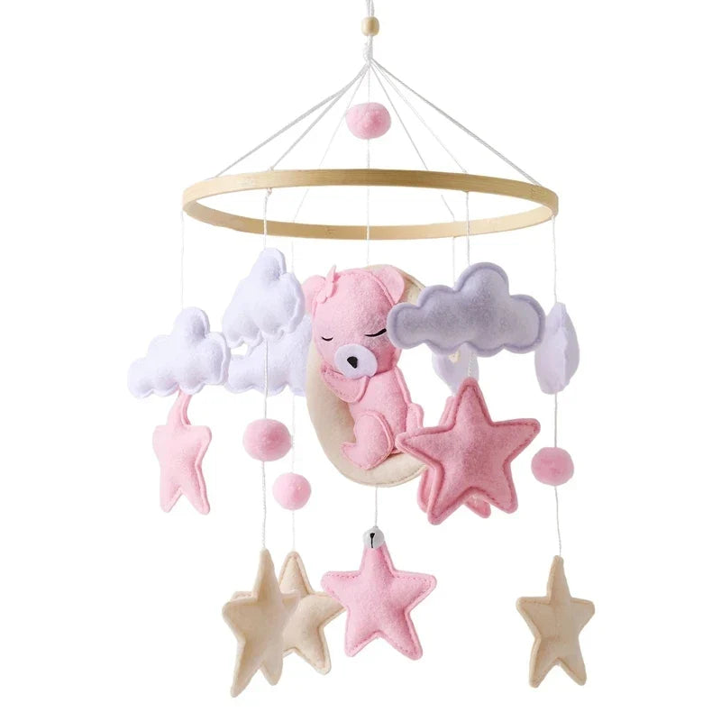 Wooden Crochet Crib Mobile with Felt Rattles – Hanging Bed Bell Toy for Newborns & Infants 0-12 Months