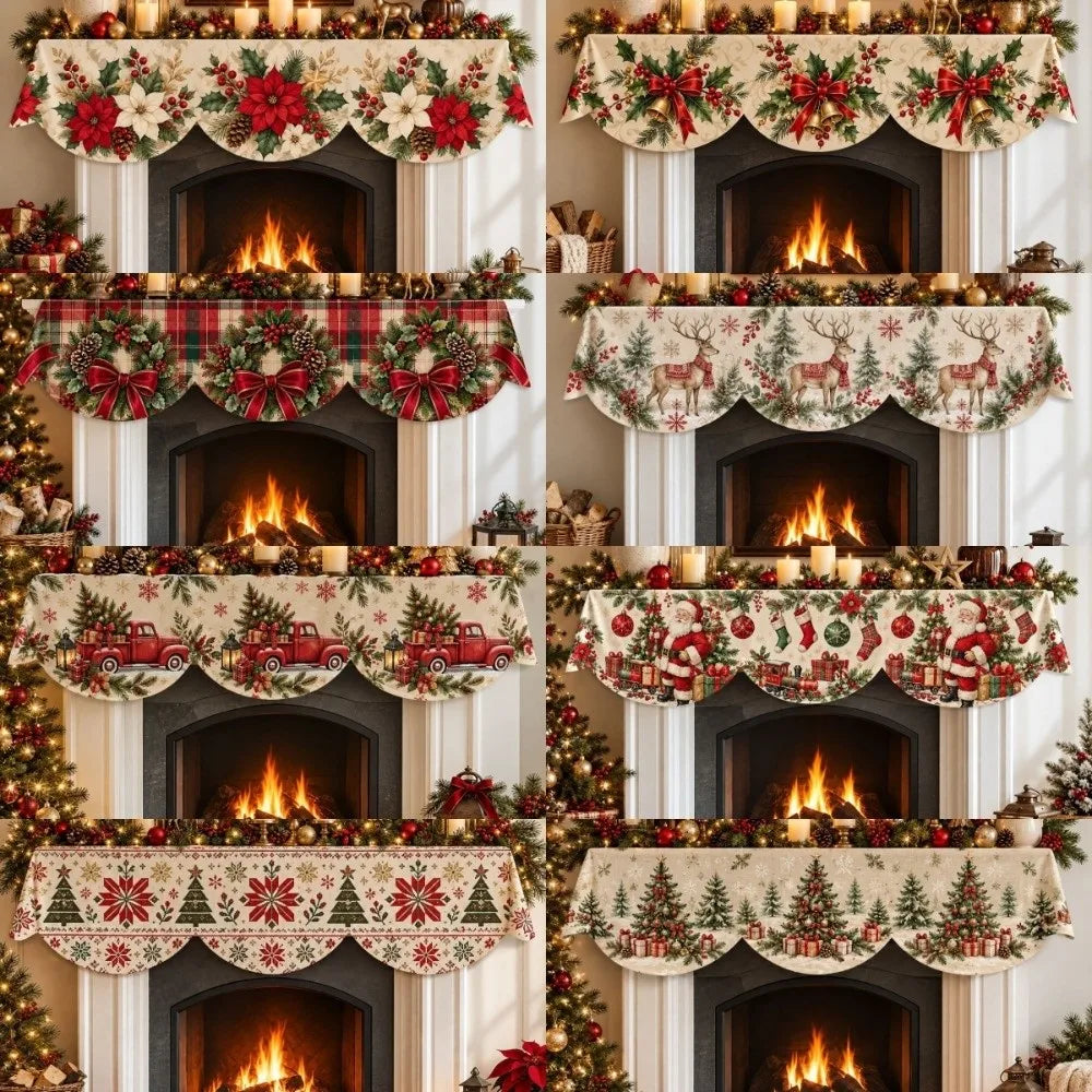 Christmas Fireplace Mantel Scarf 50x200cm (19.7x78.7in) Non-Slip Plush Mantel Runner Stain-Resistant Holiday Decor