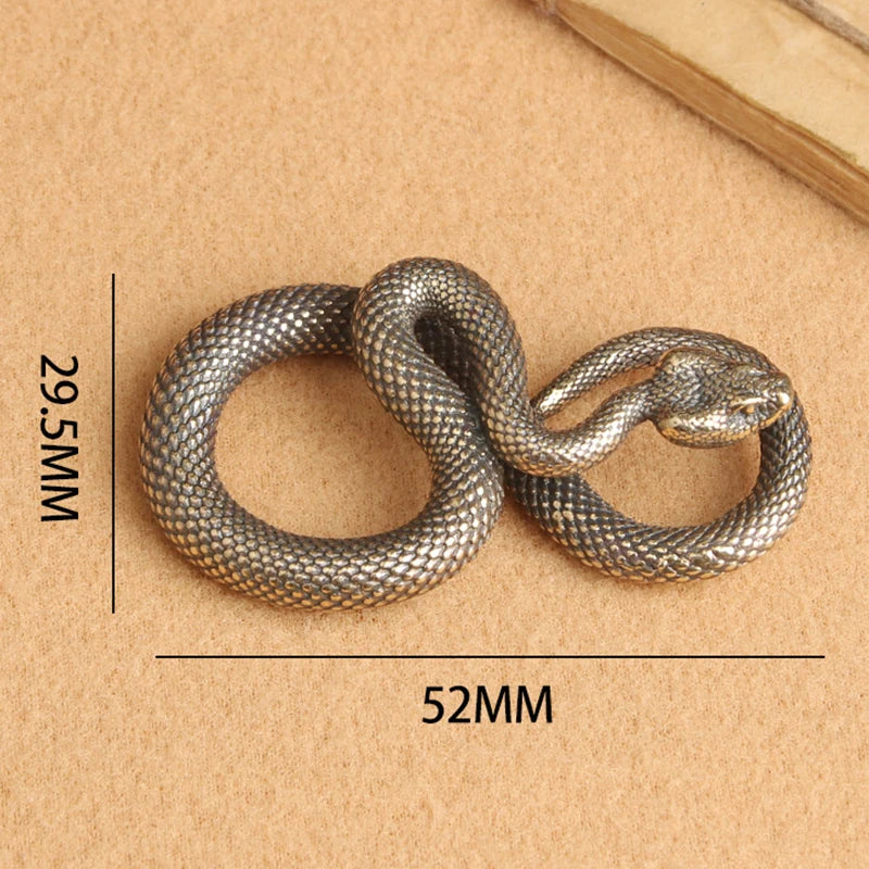 Retro Copper Snake Boa Mini Figurine Brass Tea Pet - 52 x 29.5 mm (2.05 x 1.16 in) Desk & Living Room Ornament