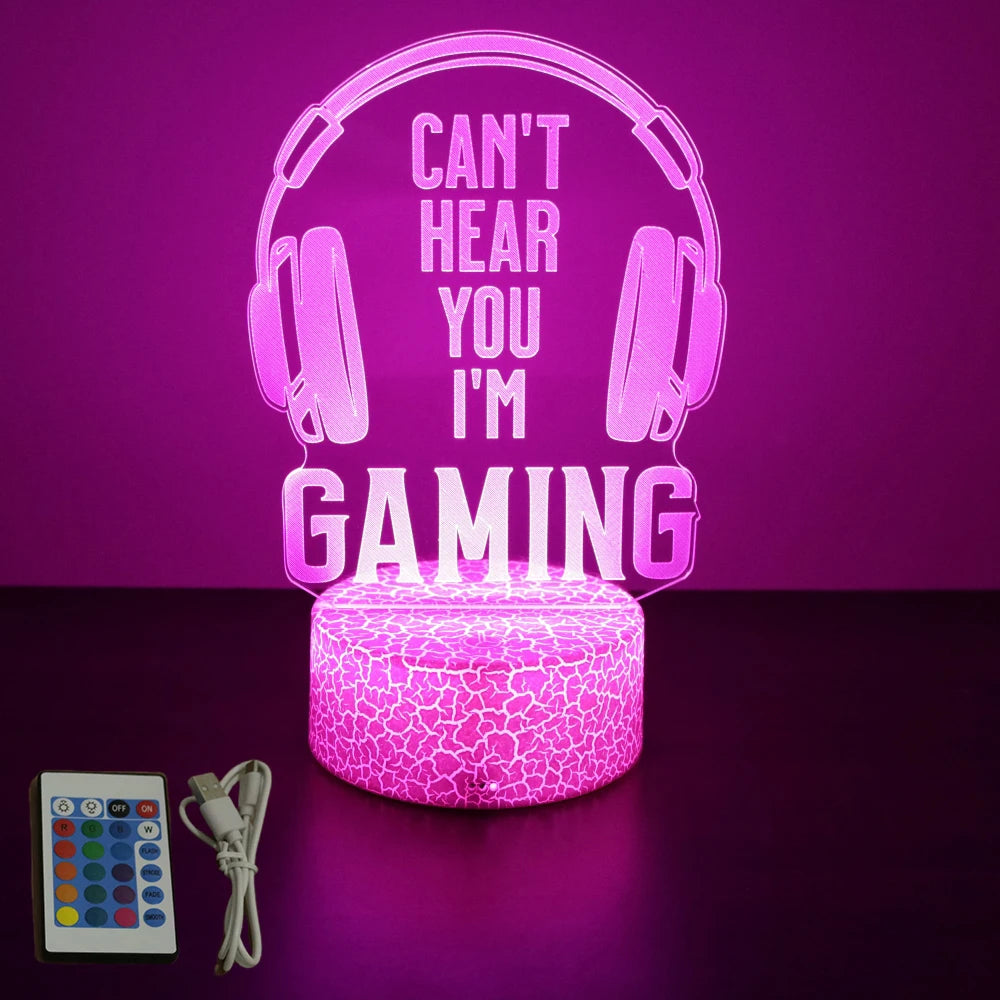 3D LED Neon Gamer Lamp - RGB Acrylic Night Light with Remote & Touch for Kids & Gaming Room