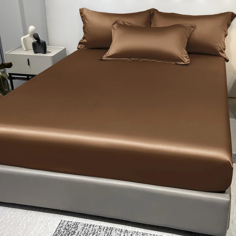 Satin Ice Silk Solid Fitted Sheet — 1-Piece Bed Sheet (Pillowcase Not Included)