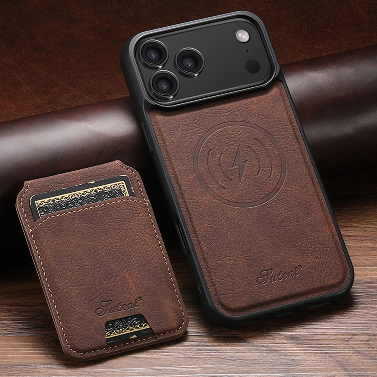 Magnetic Wireless Charging Wallet Phone Case – Faux Leather Card Holder & Stand for iPhone (Multiple Models)