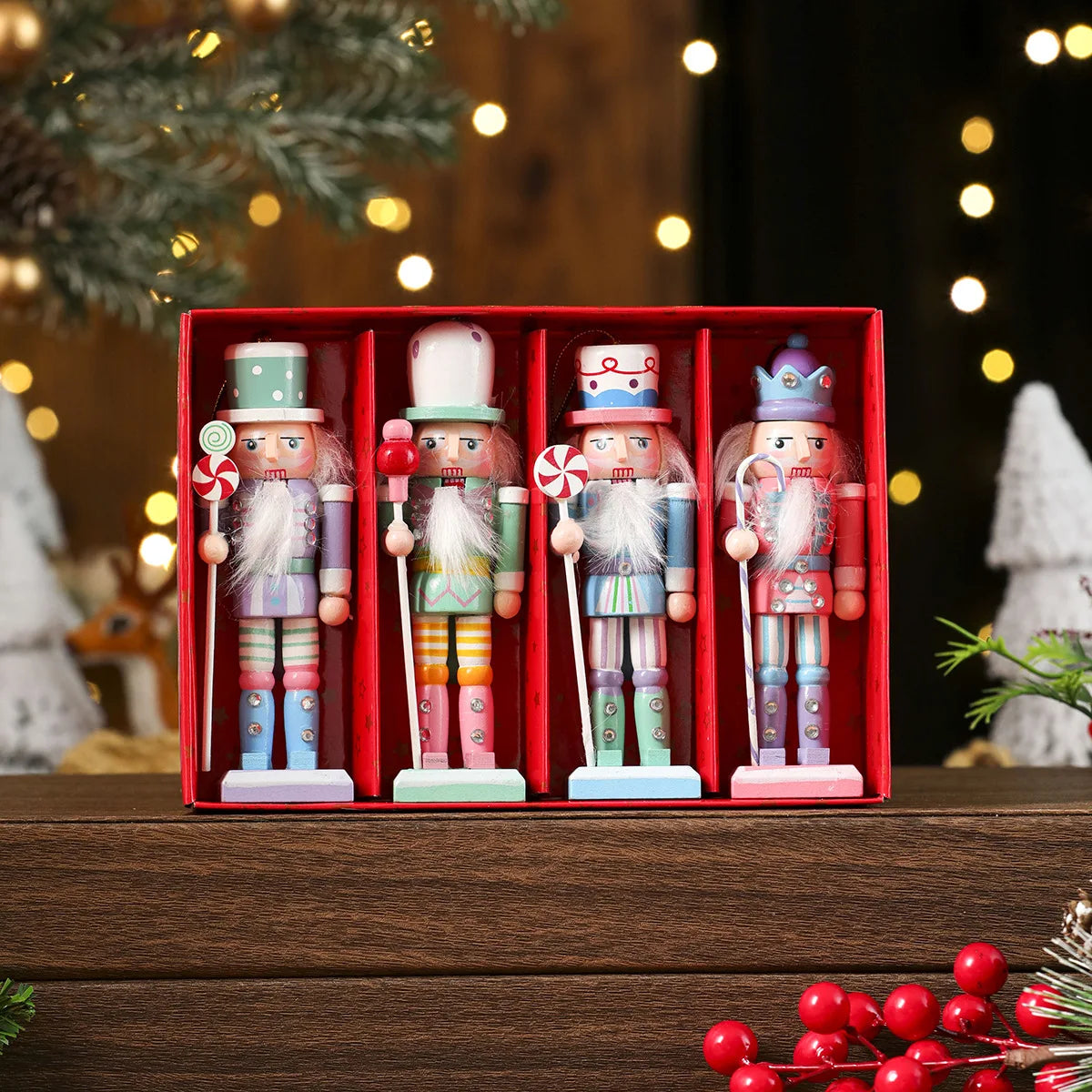 Hand-Painted Wooden Nutcracker Ornaments Set – Mini Soldier Christmas Tree Decorations (3/4/5-Piece)