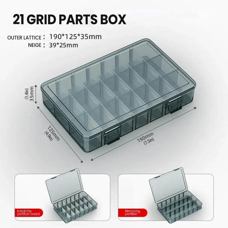 Plastic Parts Storage Box with Adjustable Dividers – Small Parts Organizer for Screws, Bolts, Electronic Components & Drill Bits
