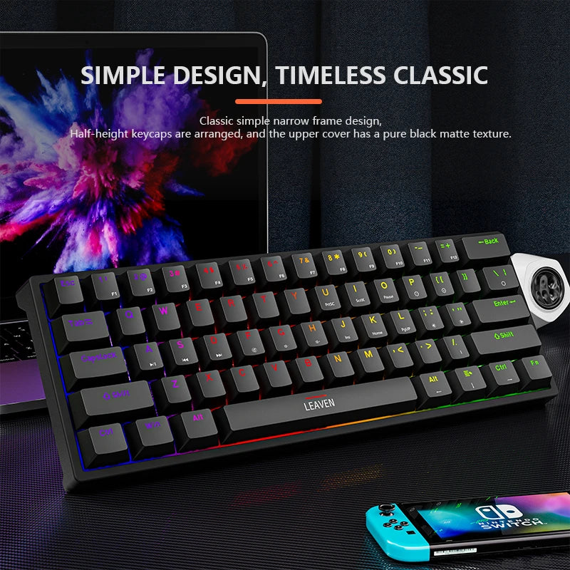 61-Key 60% Mechanical Gaming Keyboard Hotswap USB-C Wired RGB PBT Keycaps Compact Ergonomic