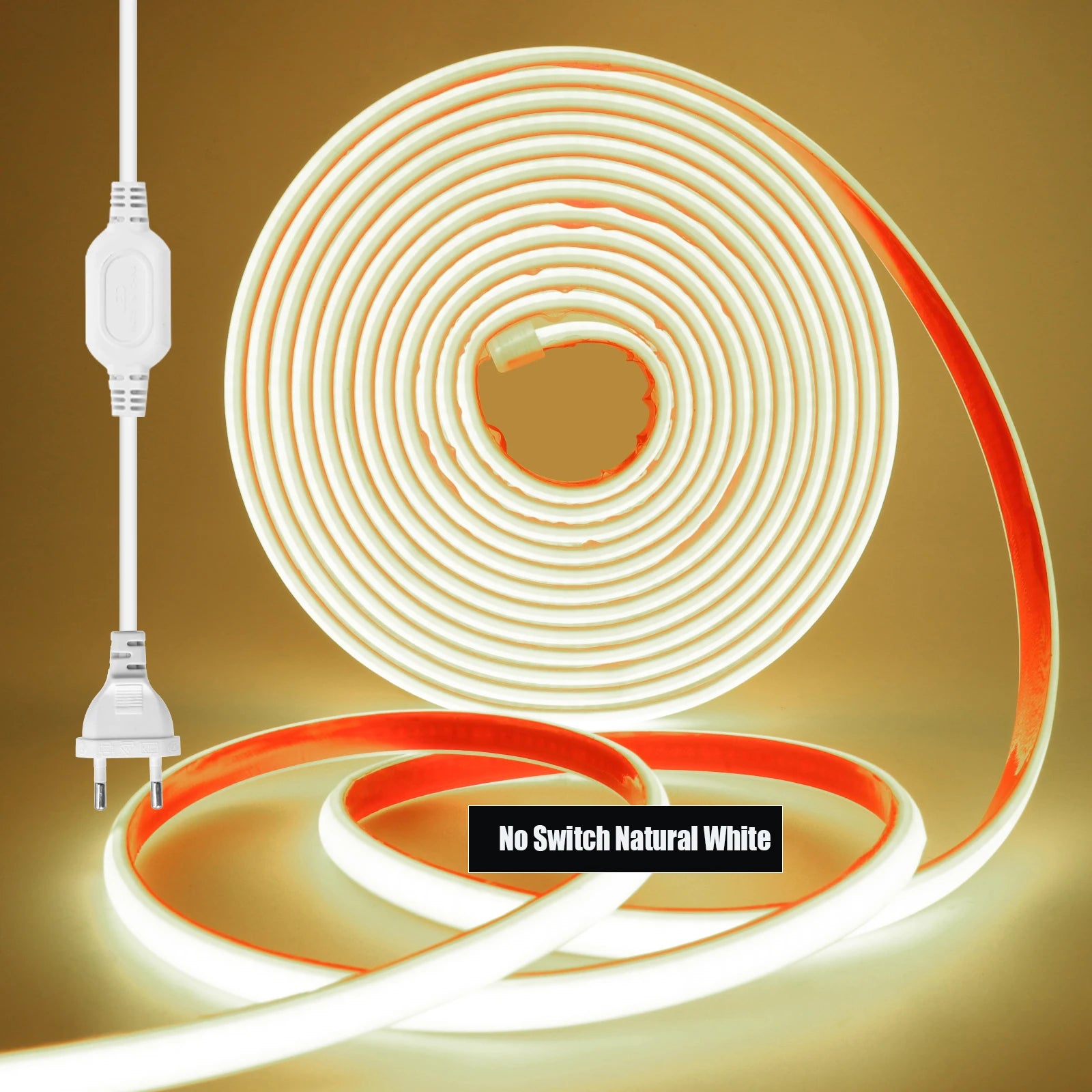 220V COB LED Strip Light 288 LEDs/m IP67 Dimmable with EU Plug & Switch - Flexible Adhesive Tape