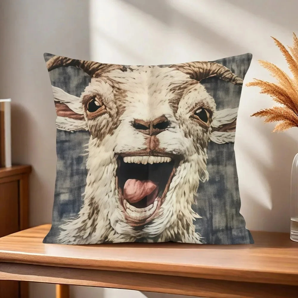 Chic Spooky Goat Face Throw Pillow Cover 17.7 x 17.7 in (45 x 45 cm), Decorative Cushion Case for Sofa, Car, Office