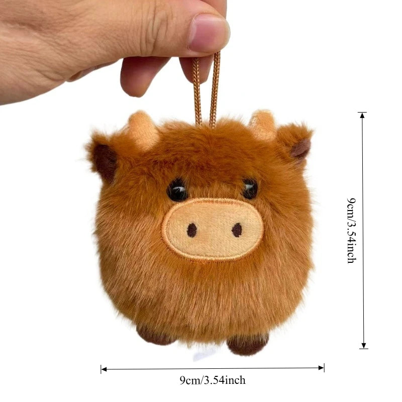 Kawaii Scottish Highland Cow Plush Keychain, Mini Stuffed Animal Car Ornament, Super Soft Plush Pendant, Christmas Gift