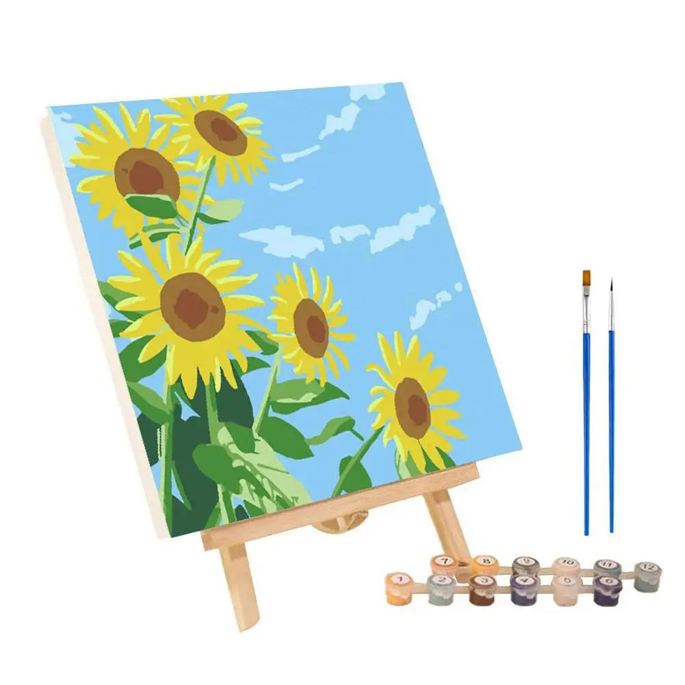 Framed Paint by Numbers Kit - Abstract Sunset Landscape, 20 x 20 cm (7.9 x 7.9 in) Canvas | DIY Gouache Painting Kit for Home Decor