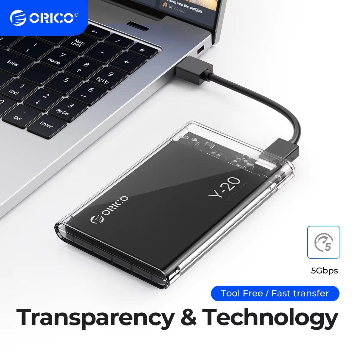 2.5-Inch SATA to USB3.0 Type-C HDD Enclosure — Tool-Free External Hard Drive Case (Up to 6TB, UASP)