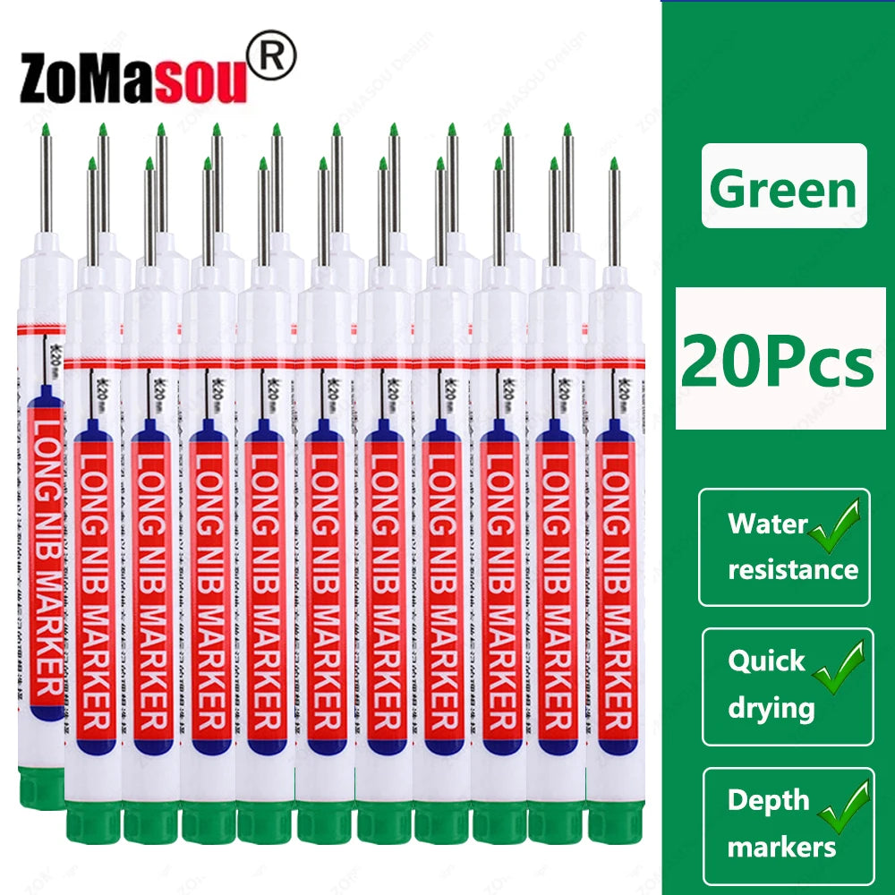 20mm Long-Head Deep Hole Marker Pens - Waterproof Fast-Dry Oil Markers for Wood, Metal & Glass (Red/Black/Blue/Green)
