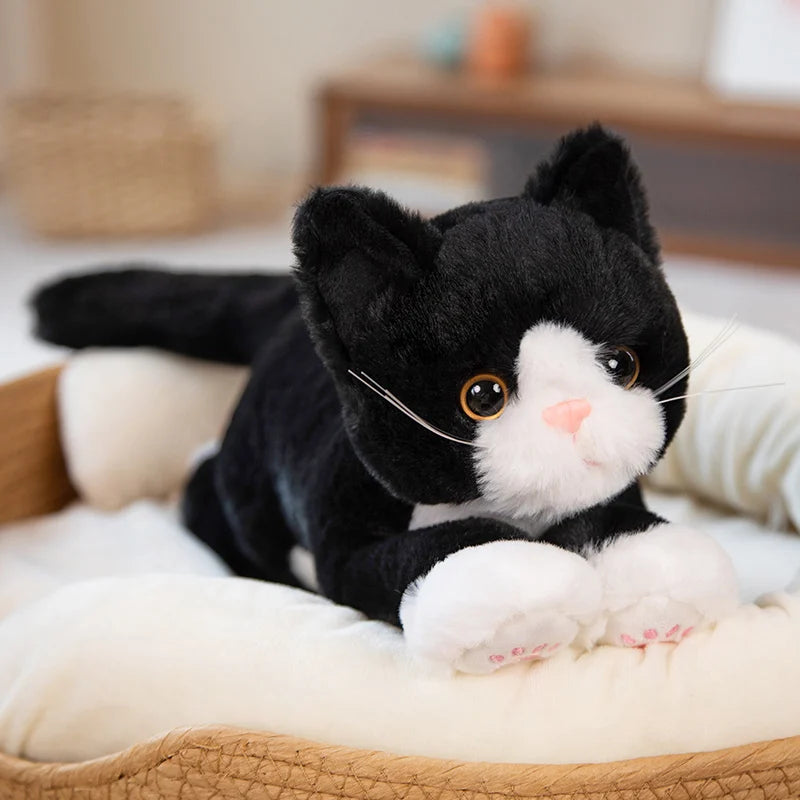 53 cm (21 in) Realistic Cat Plush Pillow – White & Gray Kitten Stuffed Animal Gift for Kids & Room Decor
