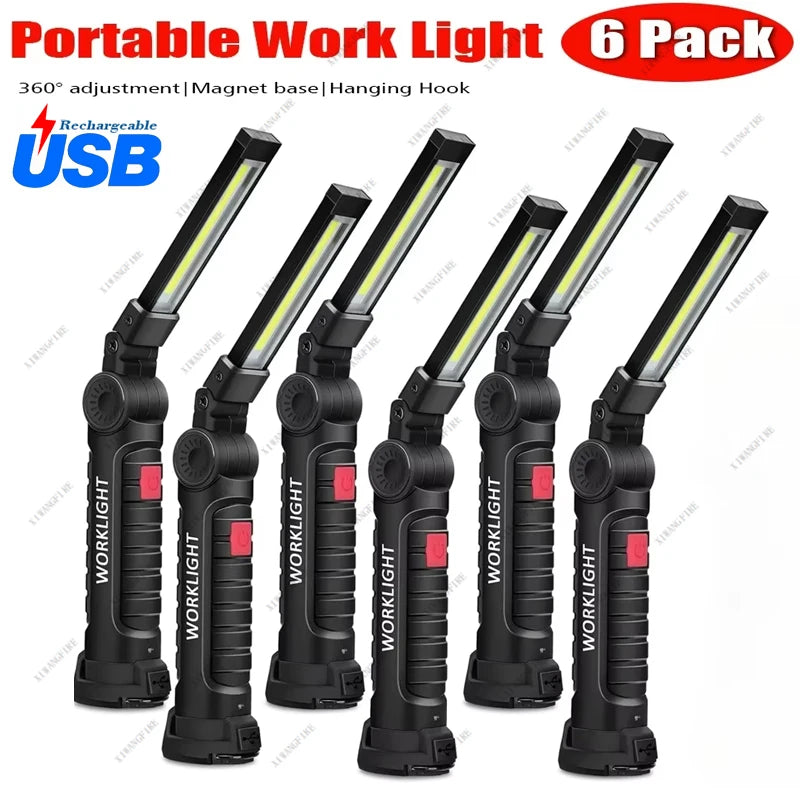 Portable COB LED Work Light – USB Rechargeable Inspection Lamp with Magnetic Hook & 360° Swivel
