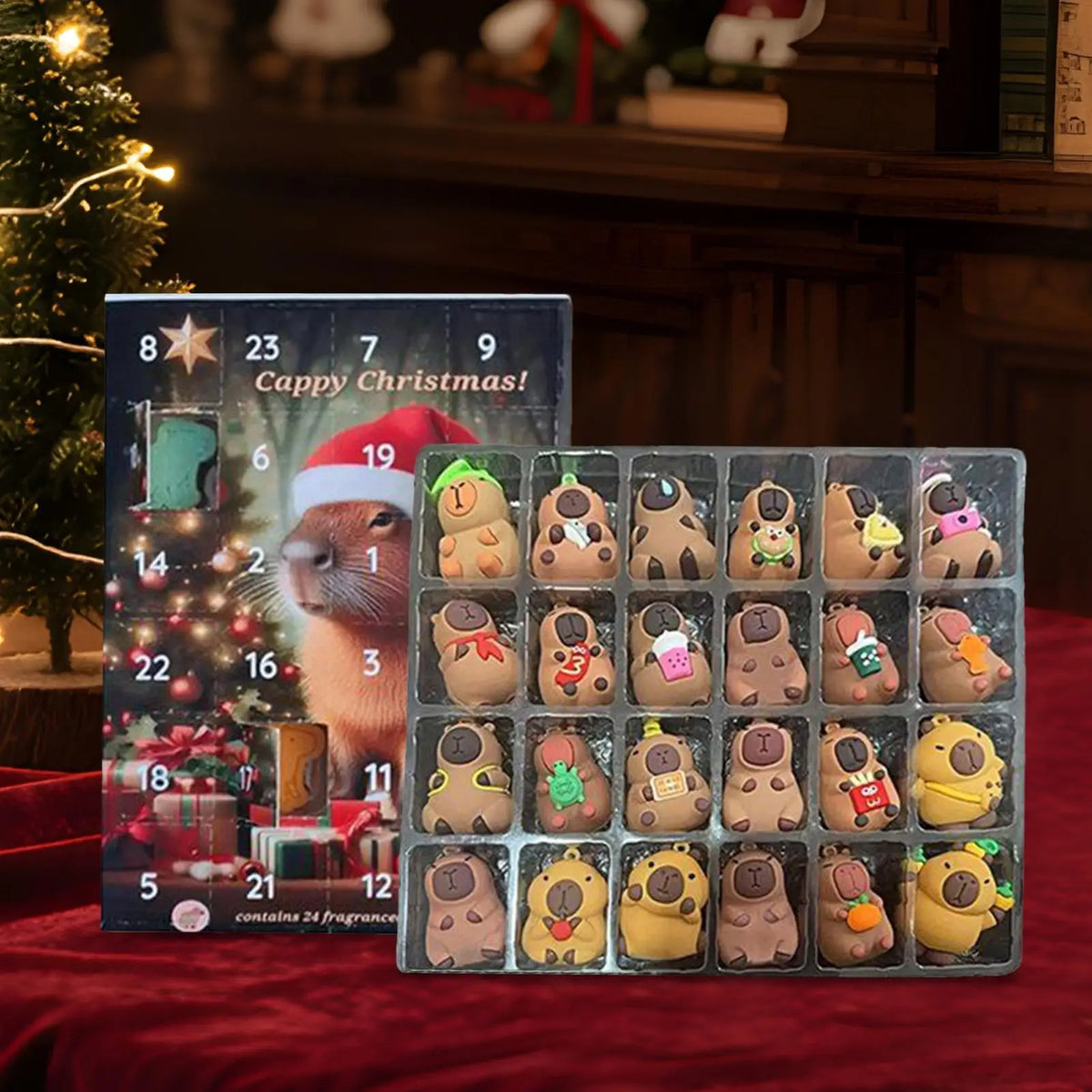 Capybara Christmas Advent Calendar 24-Day Countdown with 24 Mini Ornaments 10.24 x 7.09 in (26 x 18 cm) Holiday Decoration for Kids and Teens