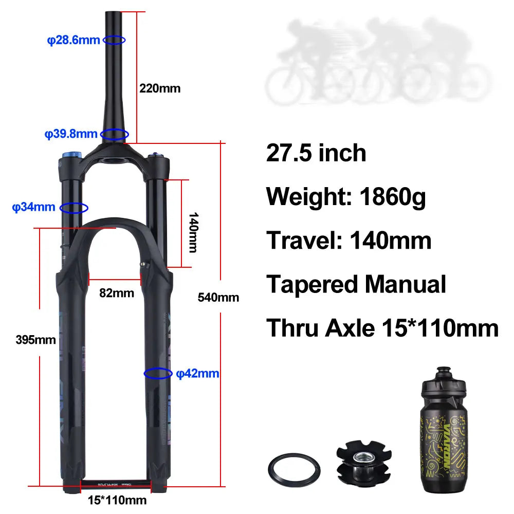 27.5/29-inch Boost Mountain Bike Suspension Fork - 34mm (1.34in) Tapered Stanchion, 120/140mm (4.7/5.5in) Travel, 15x100/110mm Thru-Axle, Adjustable Rebound and Lockout