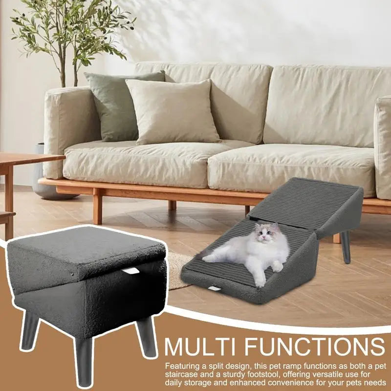 Foldable Dog Ramp & Stairs for Bed Anti-Slip Pet Ramp Puppy Ladder Convertible Footstool for Dogs and Cats