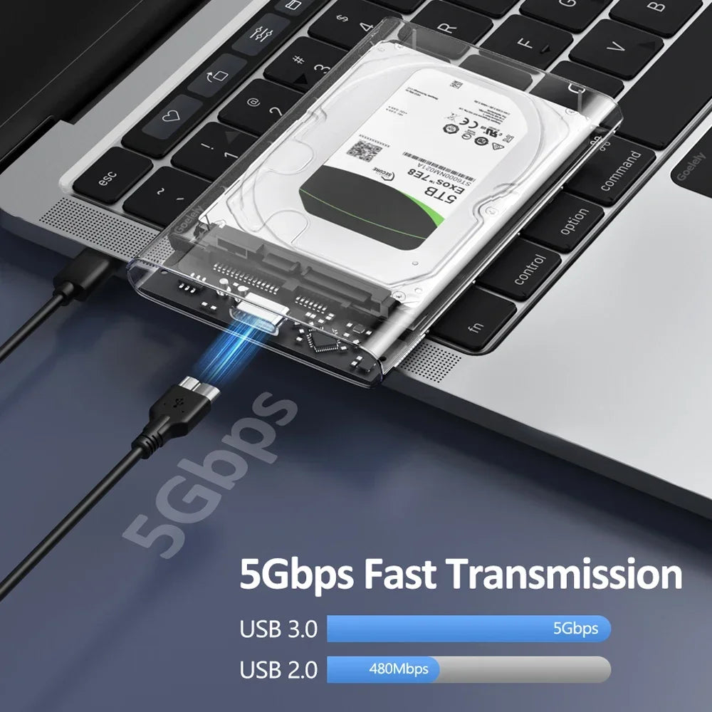 USB 3.0 2.5-Inch (63.5 mm) Transparent HDD/SSD Enclosure — SATA to USB 5Gbps, Tool-Free