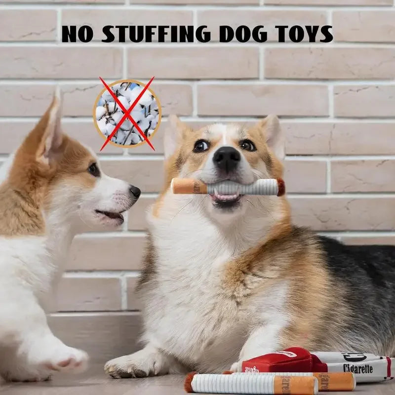 Funny Plush Squeaky Chew Toy Cigarette Design for Small & Medium Dogs, Interactive Pet Gift