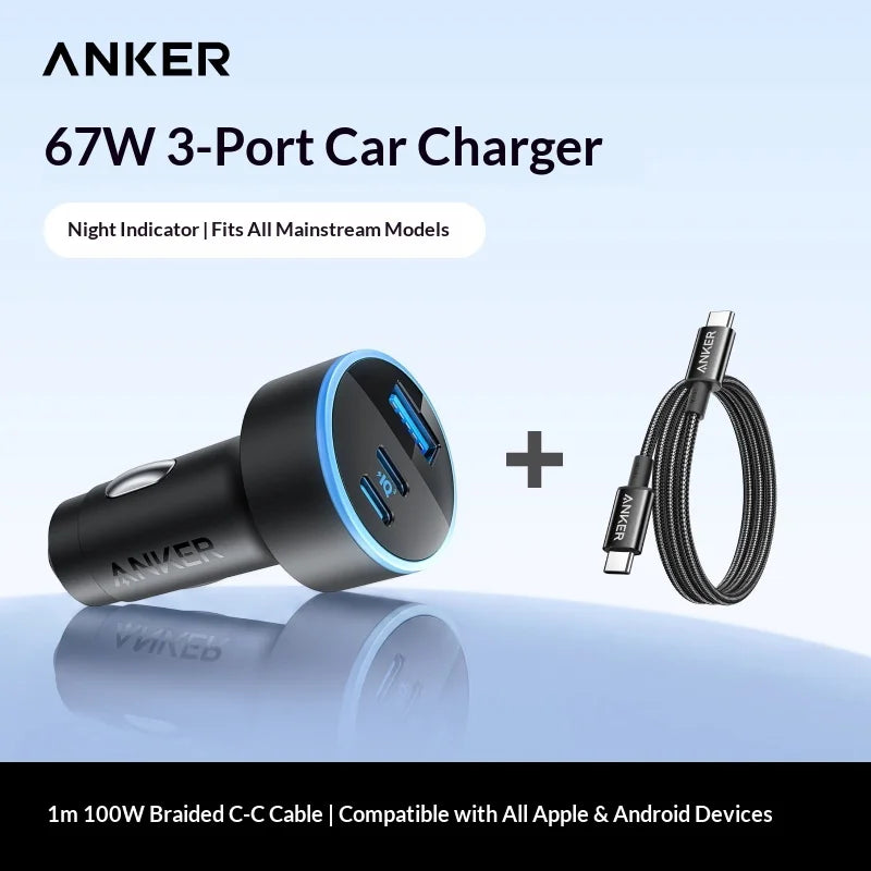 167.5W 3-Port Fast Car Charger — 2 USB-C PD + 1 USB-A QC3.0 High-Speed Car Adapter for Travel