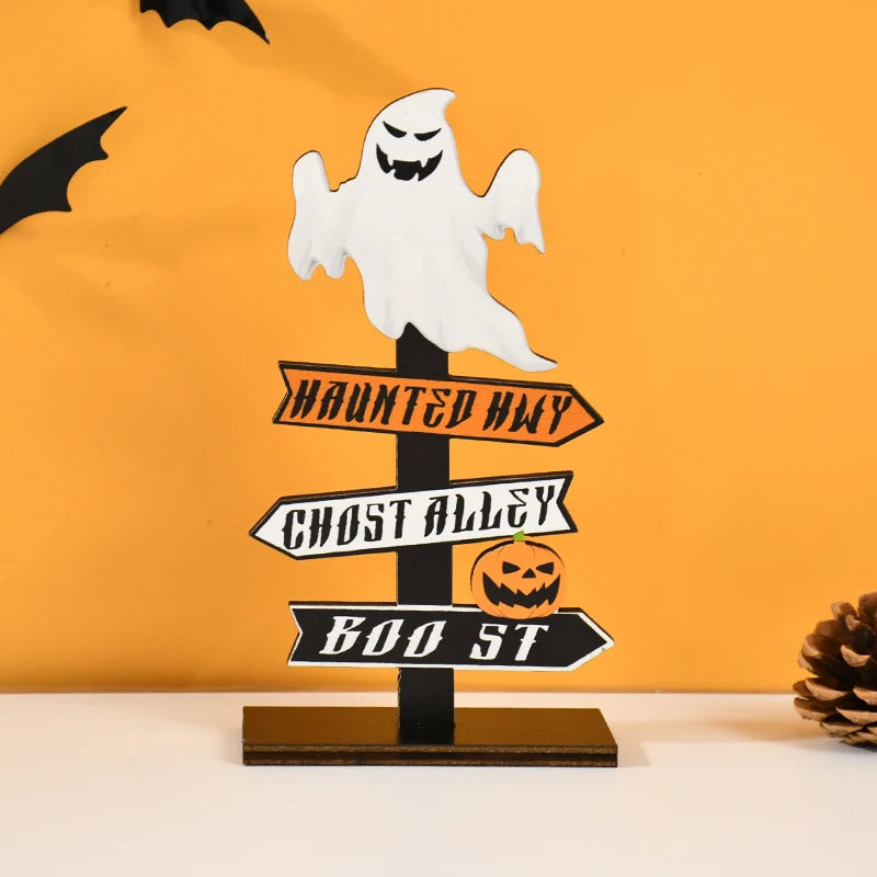 Wooden Halloween Ornament Ghost Pumpkin Skull Desktop Decoration for Kids Party
