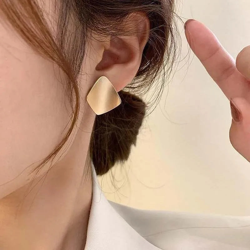 Large Gold Oval Geometric Stud Earrings - Textured Metal Statement Jewelry for Women