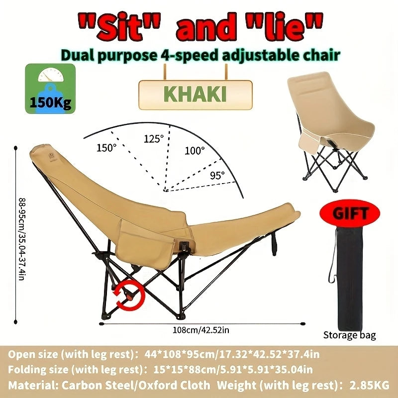 4-Position Folding Camping Chair with Footrest, Portable Adjustable Outdoor Chair for Beach Fishing Picnic Travel
